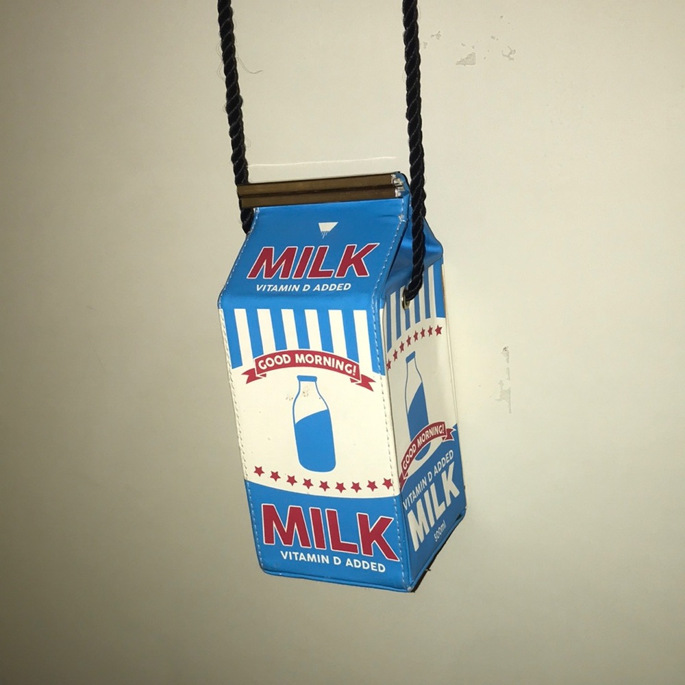 Quirky Milk Carton Crossbody Bag - Blue and White